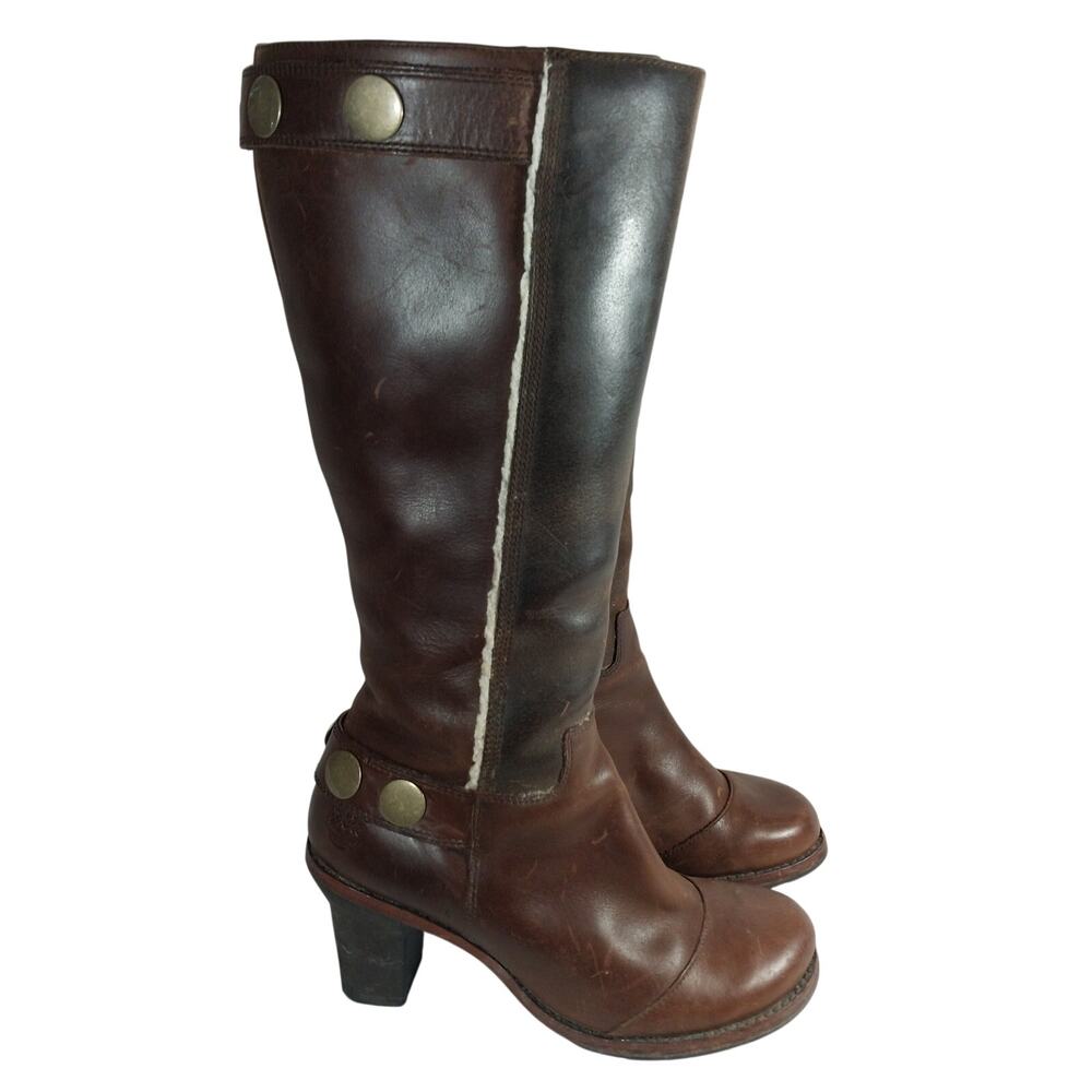 TIMBERLAND! LUXE CHOCOLATE BROWN GENUINE LEATHER & FAUX SHEARLING BOOTS! SZ 7M